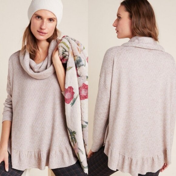 Anthropologie Maeve Trixie Sweater Heather Pink Womens Size Large Knit Ruffle L - Picture 1 of 12